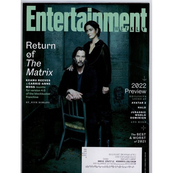 ENTERTAINMENT WEEKLY JAN 2022 Return of the Matrix! Keanu Reeves, Carrie-Anne Mo - Picture 1 of 1